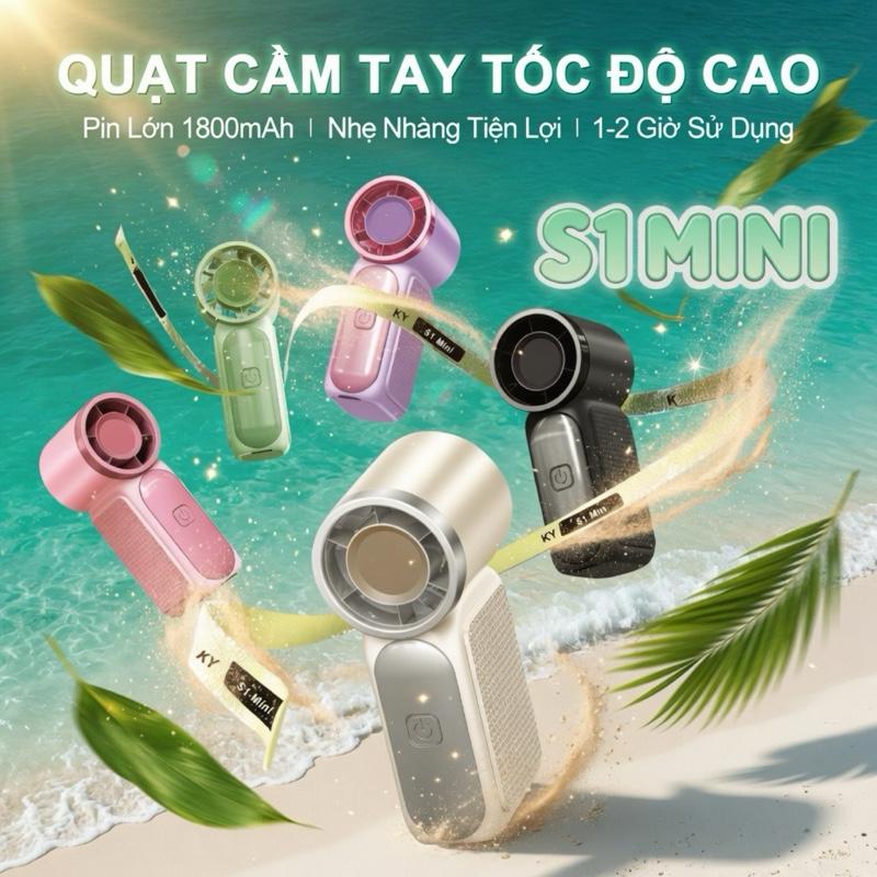 Quạt Cầm Tay MINI Pin 1800mAh, Sạc Type-C, Dây Buộc Chống Thất Lạc, Kích Thước…