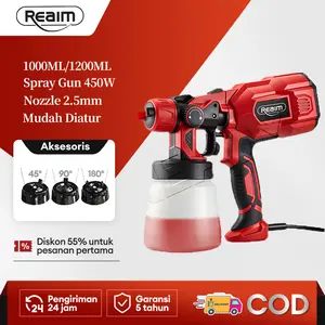 REAIM Electric Spray Gun 1200ML 800W Mesin Cat Semprot Listrik Spray Gun Elektrik HVLP Alat Semprot Cat dengan Nozzle Adjustable Mesin Cat Semprot Elektrik Atomisasi Tinggi