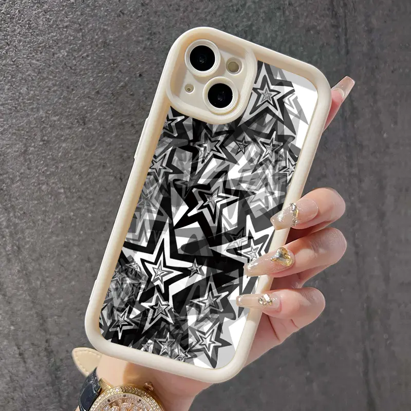 Casing Hp untuk Xiaomi Redmi Note 9 Redmi Note 9s Case sarung HP lembut pola bintang berujung lima hitam dan putih Softcase ponsel casing pelindung silikon Kesing 4