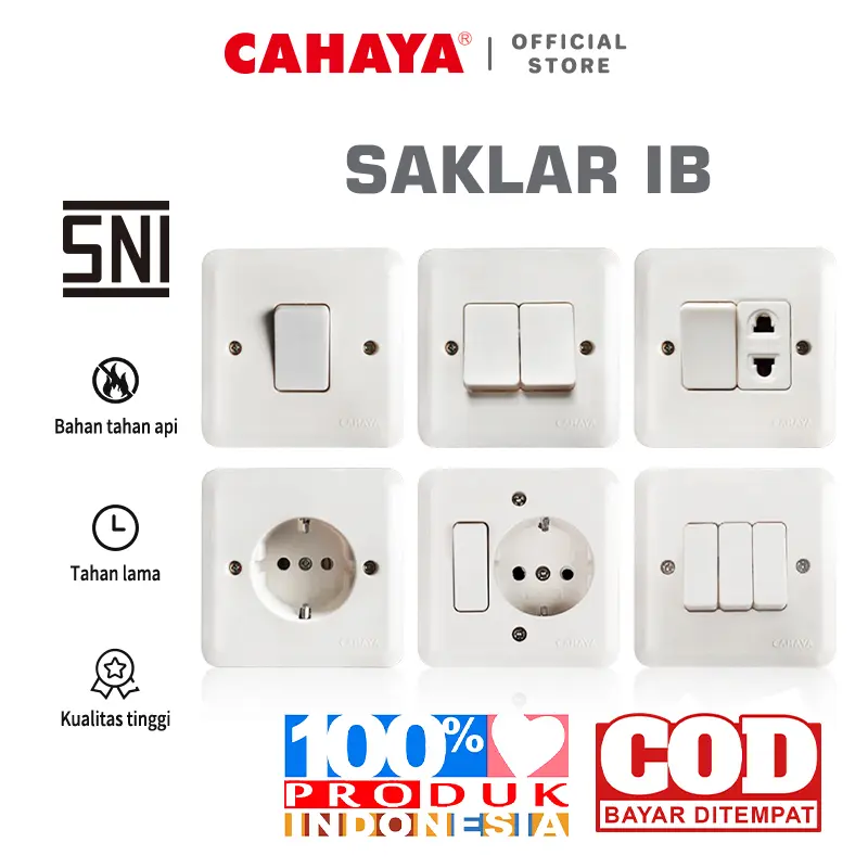 CAHAYA - Saklar IB Engkel/Seri/Triple/Stop Kontak Arde / Warna Cream SC-101/2/3/4/5/6