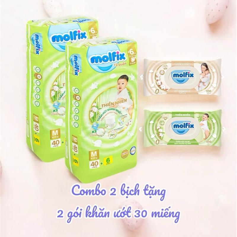 [Tặng 2 gói khăn ướt 30 miếng] khi mua bỉm Molfix M92/L84/XL76/XXL68