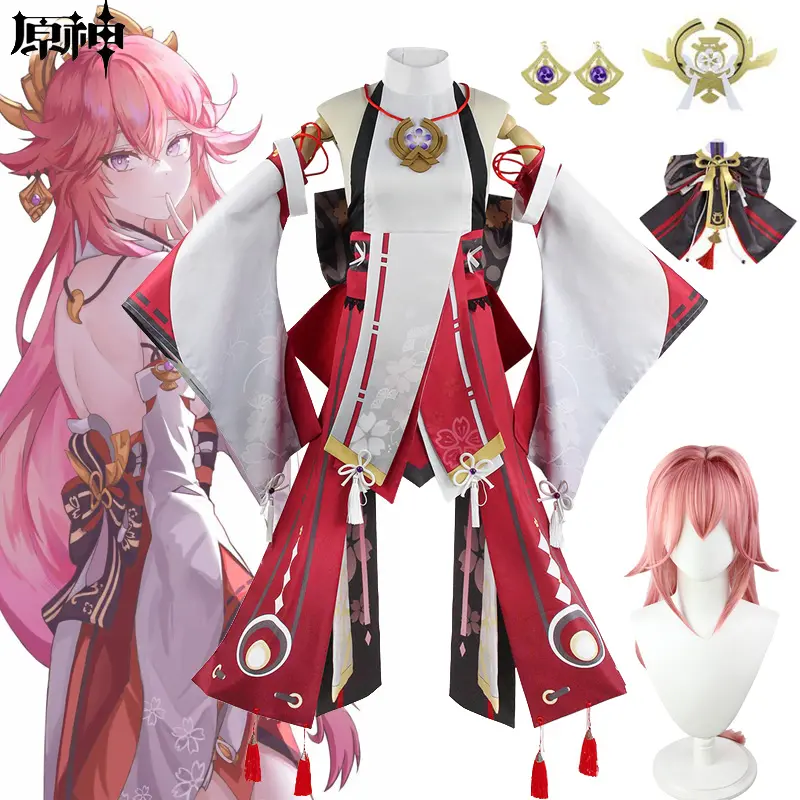Trang phục Yae Miko, hiệu ứng Genshin trò chơi, cosplay đền thờ Grand Narukami, kimono, phụ kiện, trang phục biểu diễn nhân vật phù thủy anime