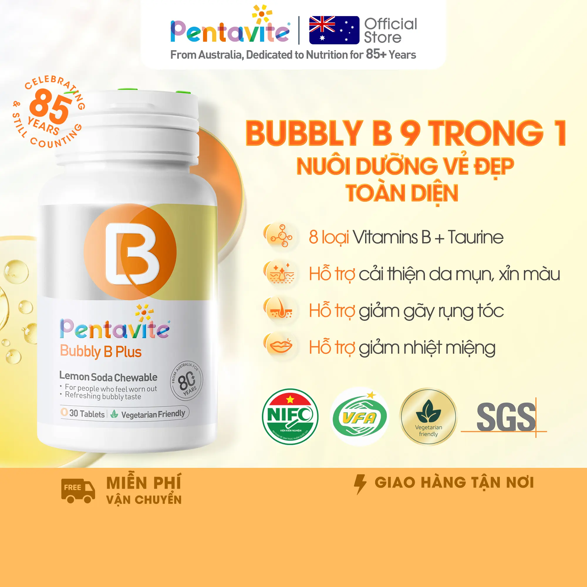 [PENTAVITE] Vitamin B Complex Nhai Được | Cung cấp 8 loại vitamin B | Hỗ trợ phục hồi da | Giảm mệt mỏi | Tăng cường năng lượng cho ngày dài năng động | Hộp 30 viên