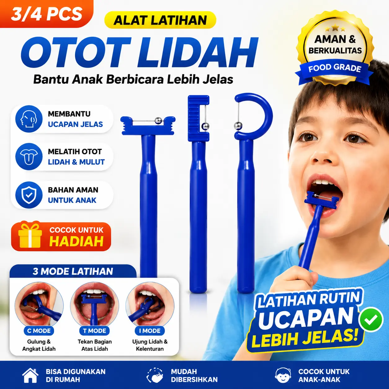 Alat Latihan Lidah Otot Anak 3/4PCS – Membantu Ucapan Tidak Jelas