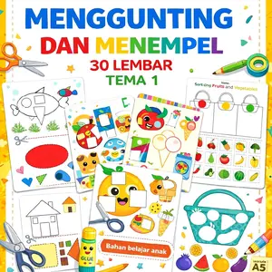 WORKSHEET MENGGUNTING DAN MENEMPEL ISI 30 LEMBAR BERBAGAI TEMA Aktivitas Coding