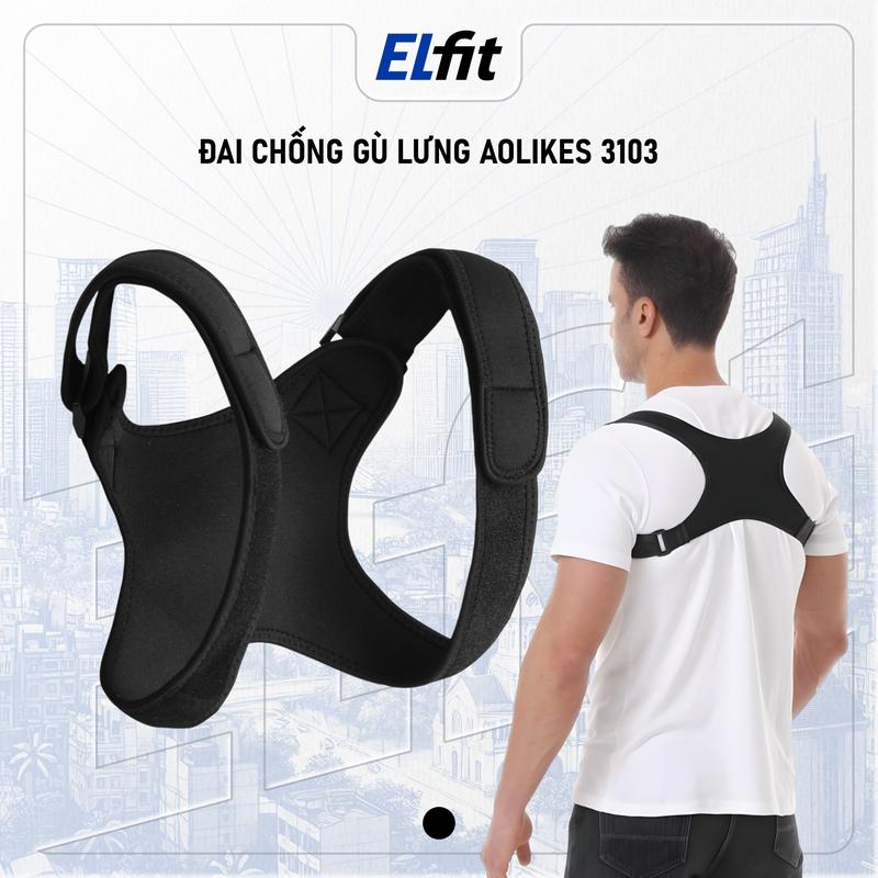Đai Chống Gù Lưng Nam Nữ Aolikes AL 3103 Màu Đen Định Hình Cột Sống Lưng Thoáng Khí