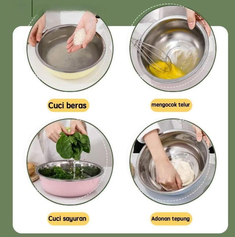 Product Introduction of Paket Baskom Stainless 5 Warna / Baskom Panci Sayur multifungsi Stainless Anti Karat Steel Wadah 32