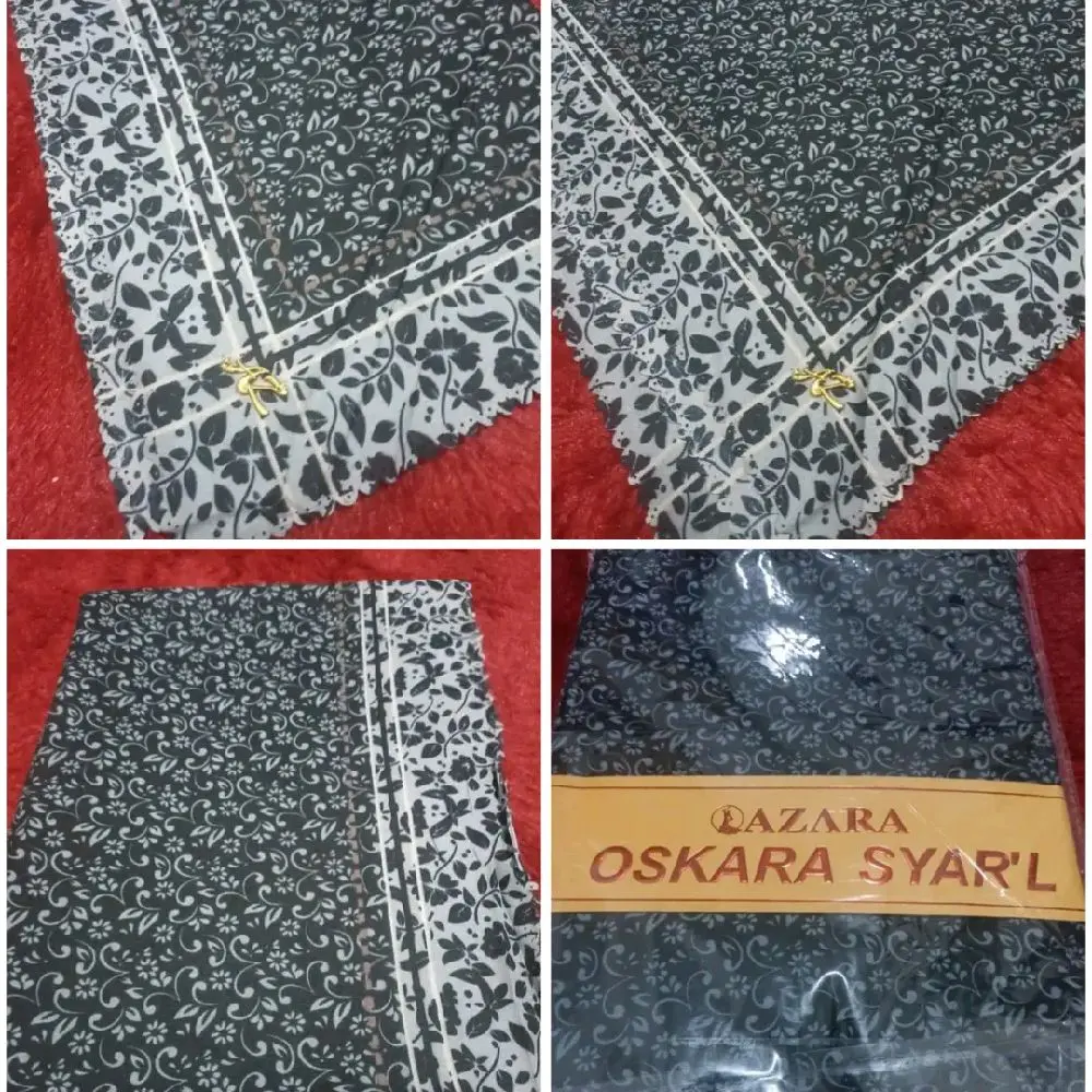 hijab segiempat hitam motif bunga