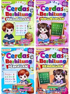 1 PAKET ISI 4 BUKU Cerdas Berhitung Penjumlahan Pengurangan Perkalian Pembagian Untuk Anak TK SD Bisa COD
