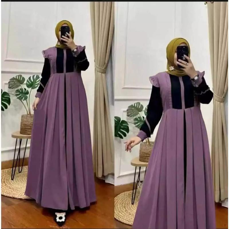 Product Introduction of MAXY DRESS TERBARU/GAMIS WANITA DEWASA JUMBO TERLARIS/MAXI DRESS DEWASA MODERN/GAMIS LEBARAN Crinkle Kombinasi 15