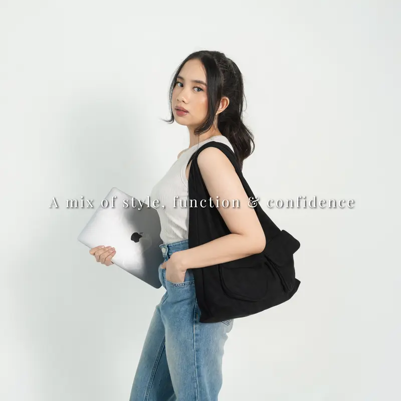 ELARA Tas Suede Kampus Tote Hobo Bag Ringan Muat Laptop 14inch Penutup ...