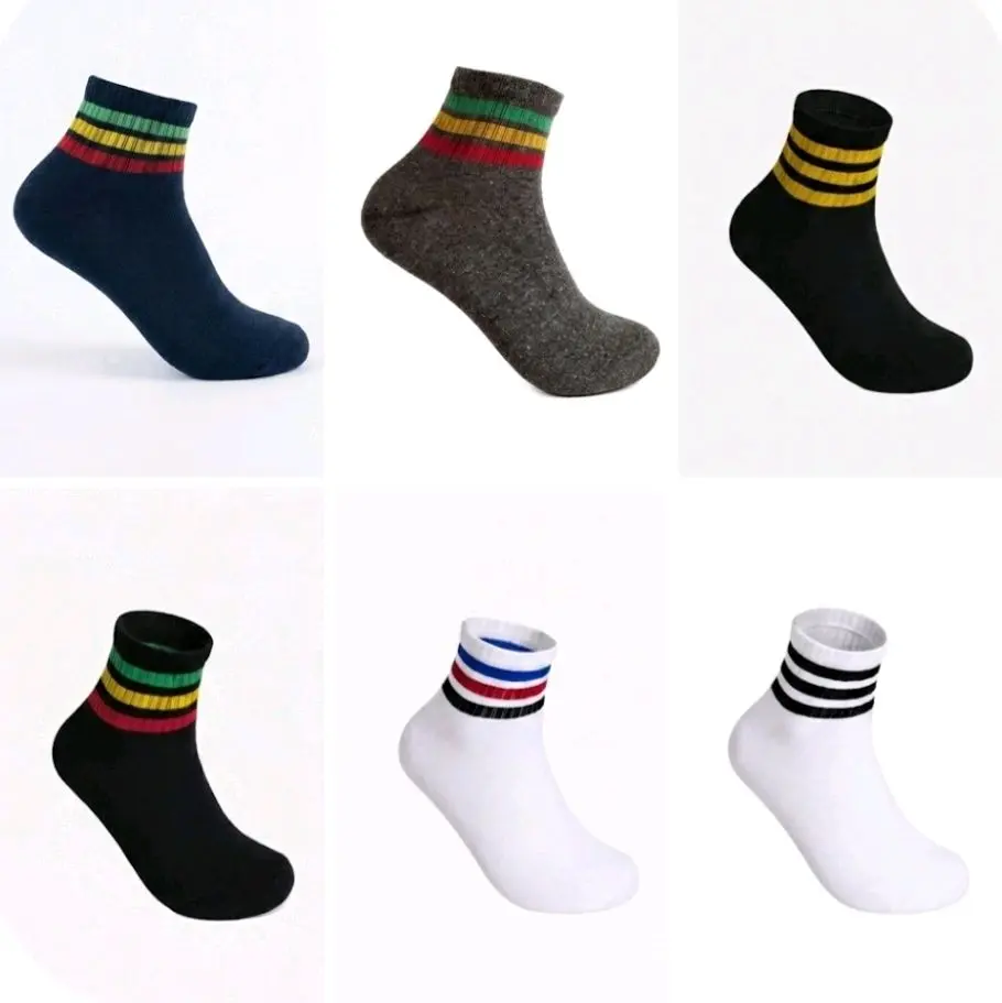 Kaos Kaki Sport pria Bahan PE Motif Garis-garis Warna-warni Gaya Sporty untuk Aktivitas Olahraga
