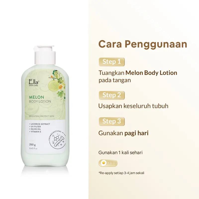 Ella Skincare Whitening Body Lotion MELON With Licorice Extract - Mencerahkan Tubuh & Terlindung Dari Paparan Sinar UV 2
