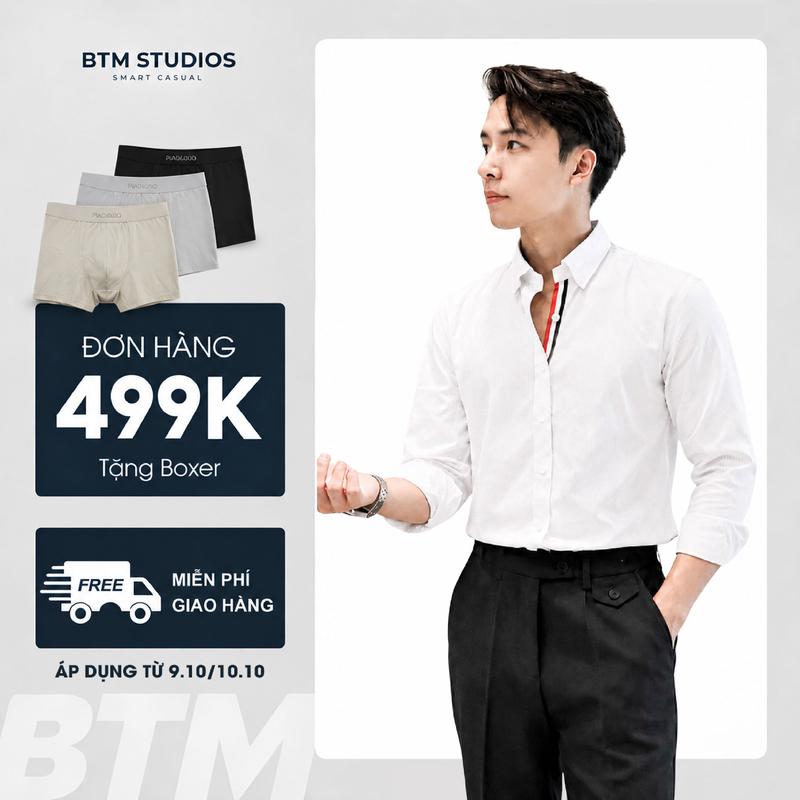 [SIGNATURE] Áo sơ mi dài tay nam TRIMMED phối nẹp BTM dáng slim vải oxfort thoáng mát, giữ form 10070