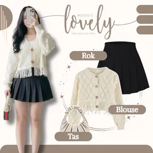 Outfit Wanita Trendy Stylish ll Blouse Rawis - Rok Korean - Shoulder Bag ll OOTD KoreanStyle - GO298