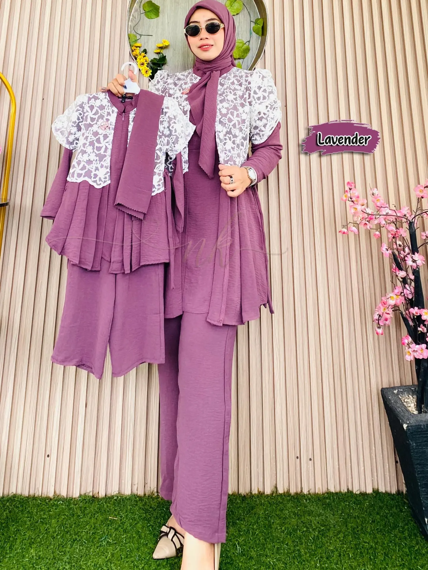 Setelan Celana Dewasa dan Anak Setcel 3 in 1 Model Tunik Bisa Couple Ibu dan Anak Model Tunik bahan Crinkle Mix Renda Brukat Free Hijab Hitam Lebaran Muslim Wanita Baju Keluarga Mom Polos (harga satuan sesuai size)