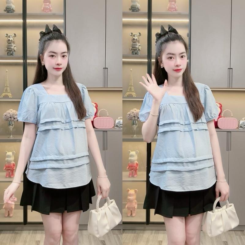 [ ẢNH THẬT ] ( 40 - 75kg ) Áo Bầu Phối Tầng BabyDoll Dáng Rộng Cổ Vuông