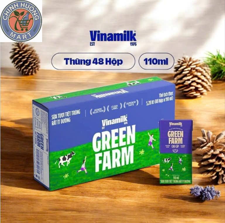 Thùng 48 Hộp 110ml-180ml Vinamilk-Sữa Tươi Tiệt Trùng Green Farm Rất Ít Đường