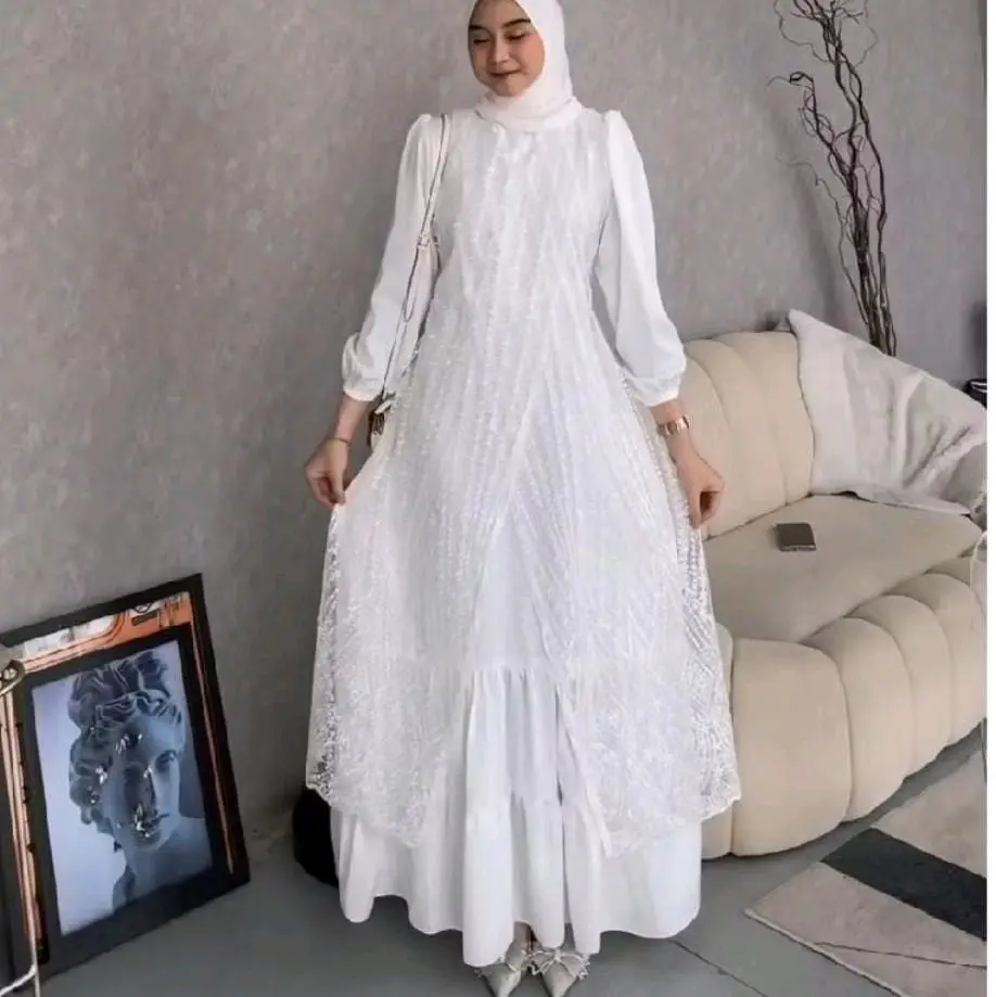 Gamis brukat gamis terlaris lebaran 2025 Mewah dress lebaran Terbaru Elegan
