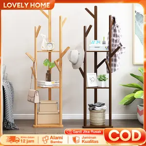 LOVE Rak Mantel Kamar Tidur Rumah Sederhana Rak Penyimpanan Pakaian Kecil Kayu Solid Berdiri Di Lantai Pintu Gantungan Tas Tiang Tunggal jemuran dalam rumah rak baju gantung Foto Furniture