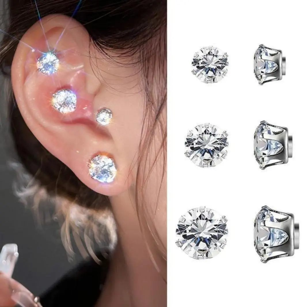 Bông Tai Kẹp Núm Hút Từ Tính, Thời Trang, Dành Cho Nam Và Nữ, Phong Cách Punk, Lấp Lánh Tròn, Không Xỏ Lỗ, Phụ Kiện Bông Tai Women