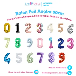 Balon Foil Angka 80cm Gold/Rosegold/Hitam/Silver/Rainbow/Hijau/Jelly/Putih/Caramel
