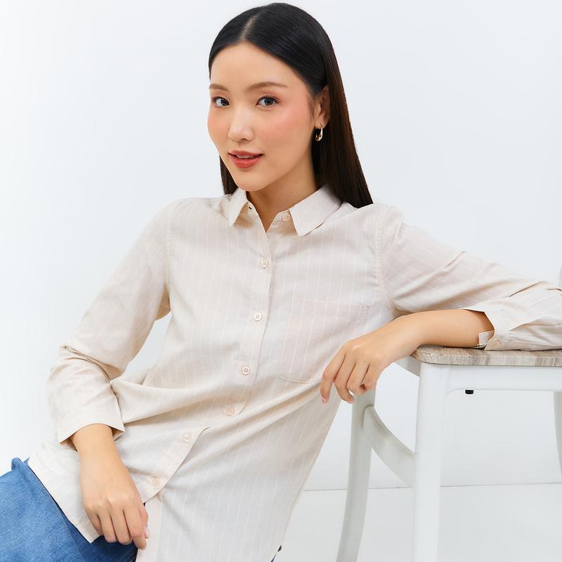 Geela Official - Aurelia Cream Stripe Shirt (G.11615) - Kemeja Wanita 4