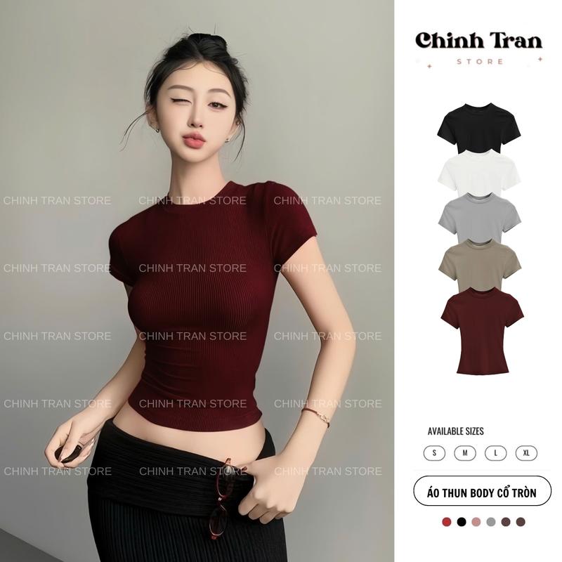 [16 MÀU] Áo Thun Nữ Ôm Body Cổ Tròn Thun Cotton Trơn Mềm Mịn Mát