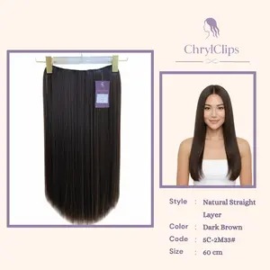 ChrylClips Lurus Natural Straight Segi Layer 60 cm Hairclip Besar Gaya Korea Premium Fiber Cocok untuk Sehari-hari dan Acara Khusus