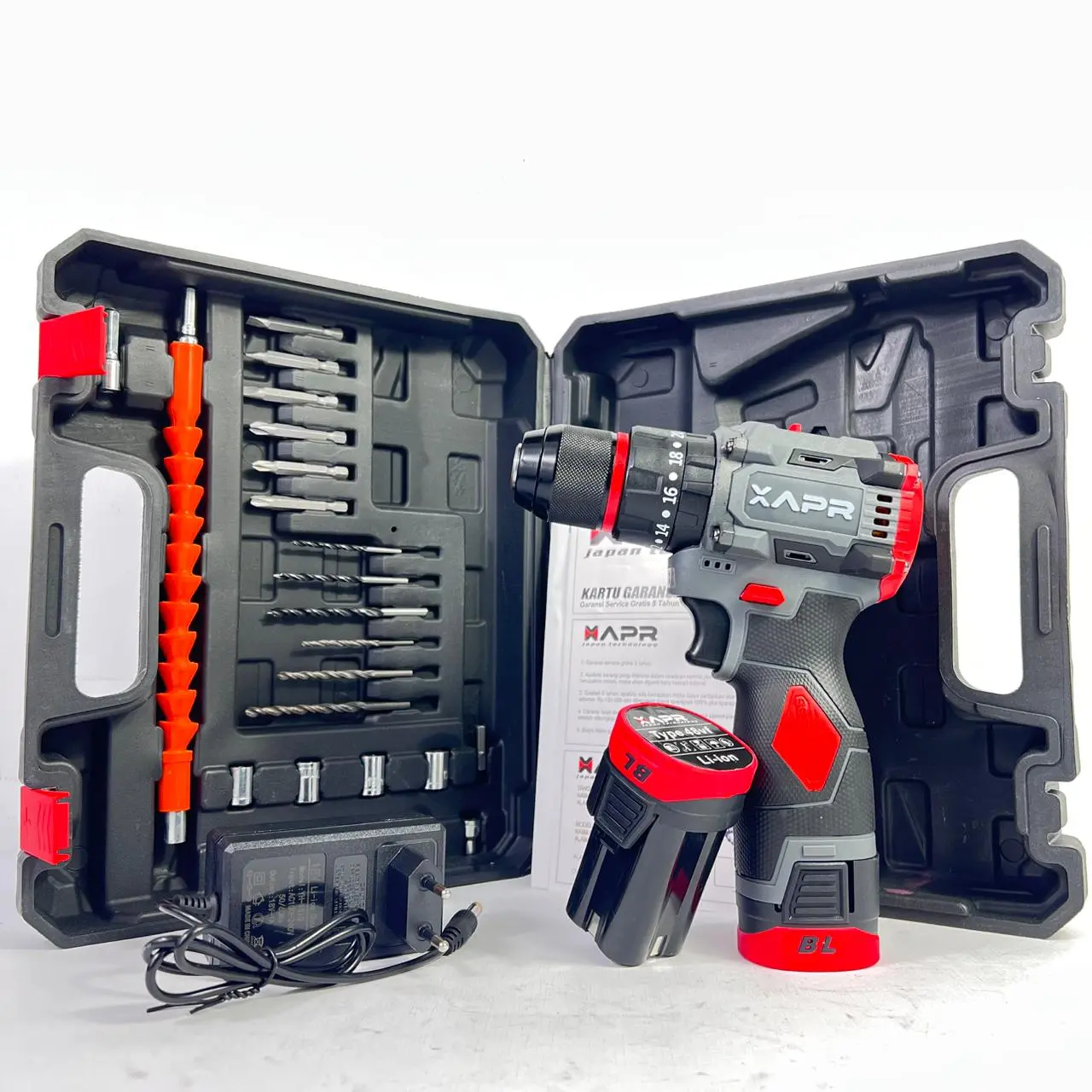 APR BOR impact drill BRUSHLESS TYPE AP85 pro 10mm keyless auto lock 2baterai
