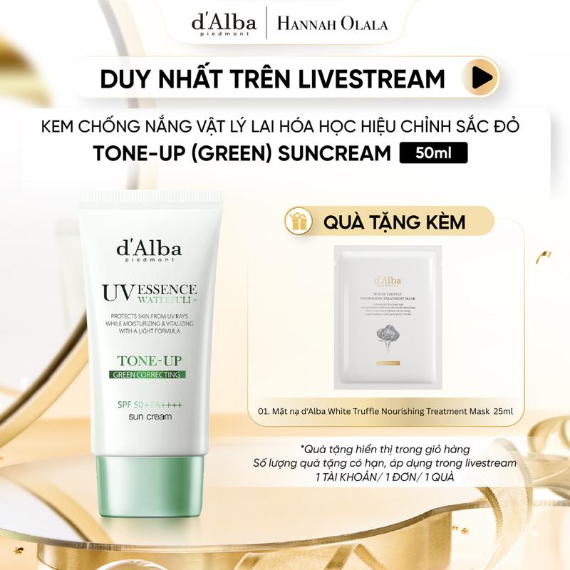 d'Alba x HannahOlala Kem Chống Nắng Nâng Tone Xanh Lá d'Alba Clean Tea Tree Liposome Tone-Up Sun Cream Green 50ml