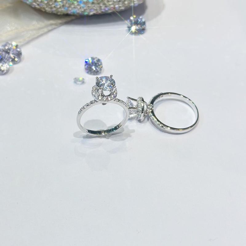 [ Hoàng Phát ] Trang Sức Nhẫn Bạc Ý 925 Cao Cấp Halo Tròn Nhẫn Ngọc Trinh Chấu Cao 9li X.o.à.n Nam Mỹ Xi Kim (N012)