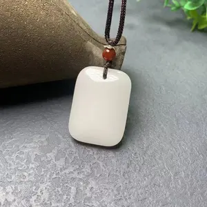 Kalung Giok Kotak Putih dan Hijau - Square Green White Plain Synthetic Jade Single Beads Simple Pendant Necklace / Aksesoris Kalung Tali Bisa Disesuaikan Giok Sintetis Cowok Cewek Pria Wanita Unisex Keren Classic Vintage Retro Casual Awet