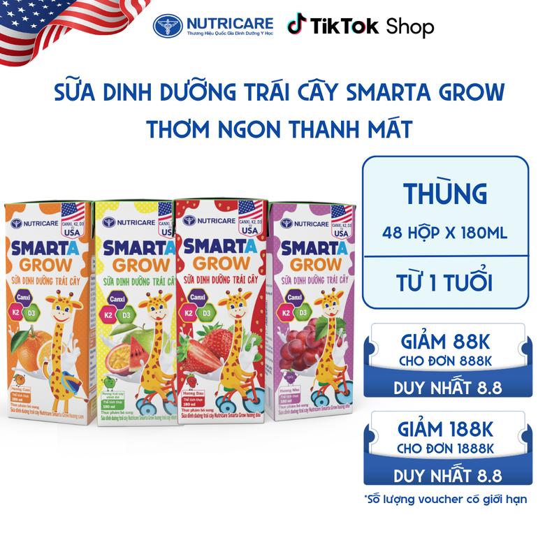 Thùng 48 Hộp Sữa Trái Cây SMARTA GROW Nutricare 180ML Giúp Bé Phát Triển Chiều Cao Xương Chắc Khoẻ Cho Bé