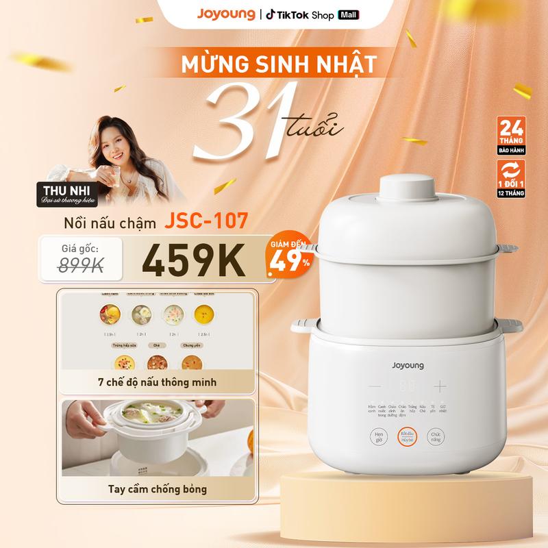 [KOC] Nồi nấu chậm Joyoung JSC-107 | Dung tích 1L | Công suất 200W | Kèm xửng hấp | Chưng yến Nấu cháo ăn dặm