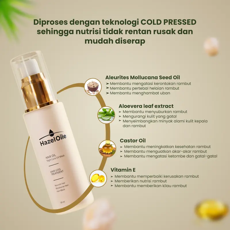 HazelOile Serum Hair Oil NCOM Night Care Oil Mask Repair Treatment Masker Malam Anti Kerontokan Rontok Rambut Uban Botak Pitak Bayi Anak Meluruskan Menebalkan Perawatan Wanita Vitamin Kering Ketombe Botak Pitak Haircare Rambut 1