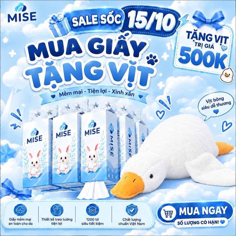 [ MUA 1 THÙNG TẶNG VỊT 90CM] COMBO 6 BỊCH 5 LỚP 6000 tờ Mise Giấy treo tường, bao bì gấu xinh xắn, khăn giấy rút đáy, 130x170mm, làm từ bột gỗ tự nhiên an toàn, không bụi giấy, ĐẠT QUY CHUẨN BỘ CÔNG THƯƠNG
