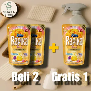 Rapika Biang Pelicin Luxury Gold 250 ml - Paket Bundling Beli 2 Gratis 1, Deterjen Bayi, Pewangi & Pelembut Pakaian, Siap Pakai Tanpa Air, Konsentrat, Menghilangkan Kusut, Formula Khusus, Melindungi Pakaian dari Bau Apek - Pelicin, Laundry, Pengharum
