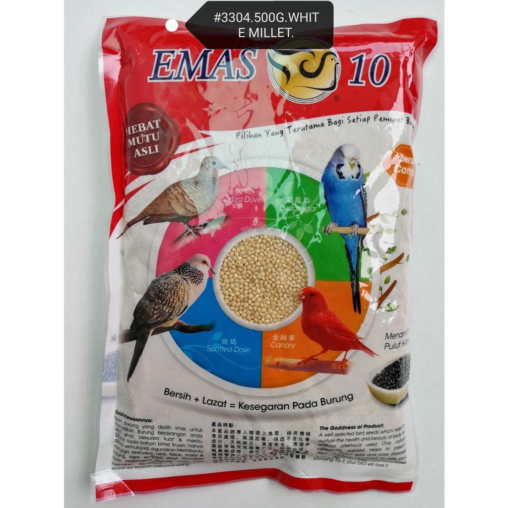 Emas 10 White Millet Bird Food Feed 500gram [Emas10] Makanan Burung Sekoi Putih