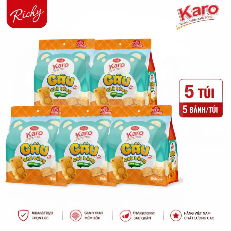 TOP Combo 5 Bịch Bánh Tươi Richy Karo: Chà Bông Sợi Gà,Phô Mai Hoàng Kim, Mì…