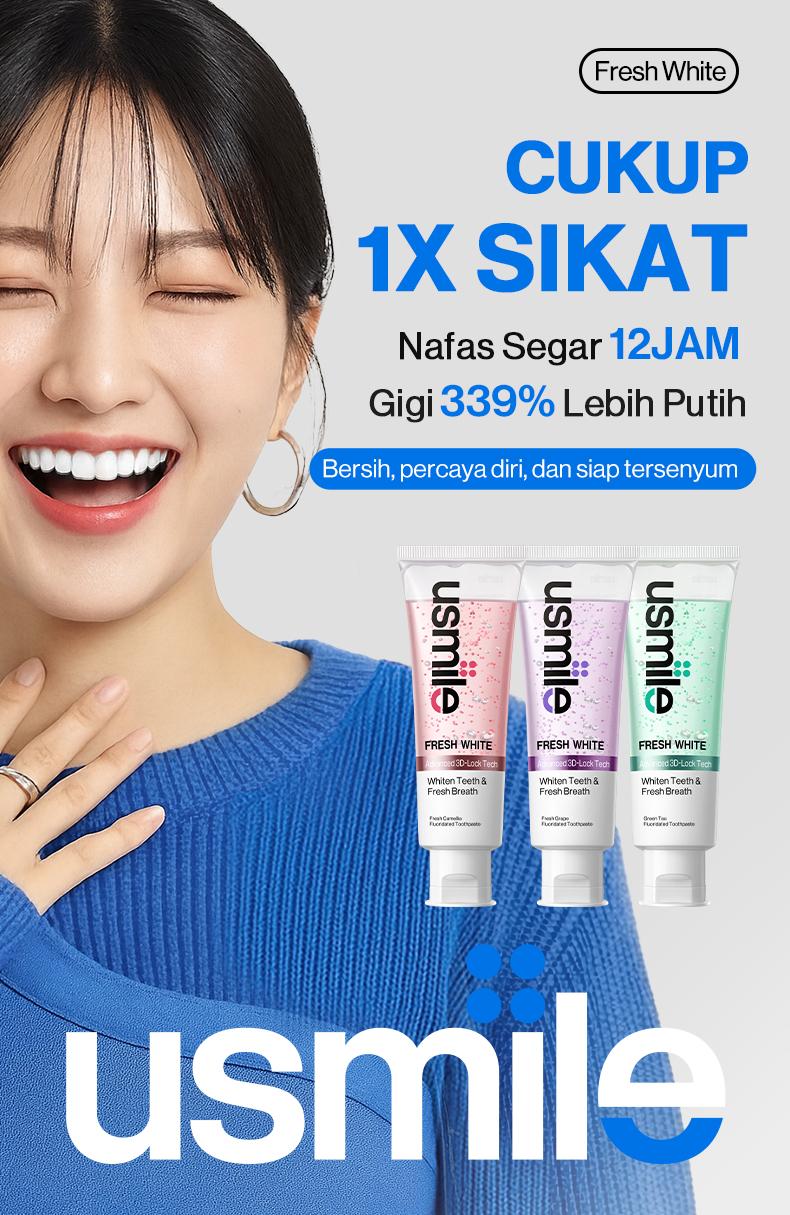[Live] [Buat Gigi Sensitif] usmile Paket Oral Care Pasta Gigi Fresh White 110gr (Varian Random) & Repair White 100gr | Putih & Segar saat Siang Repair Enamel untuk Malam | Pemutih Gigi | Pasta Gigi Whitening | Nafas Segar | Gigi Sensitif