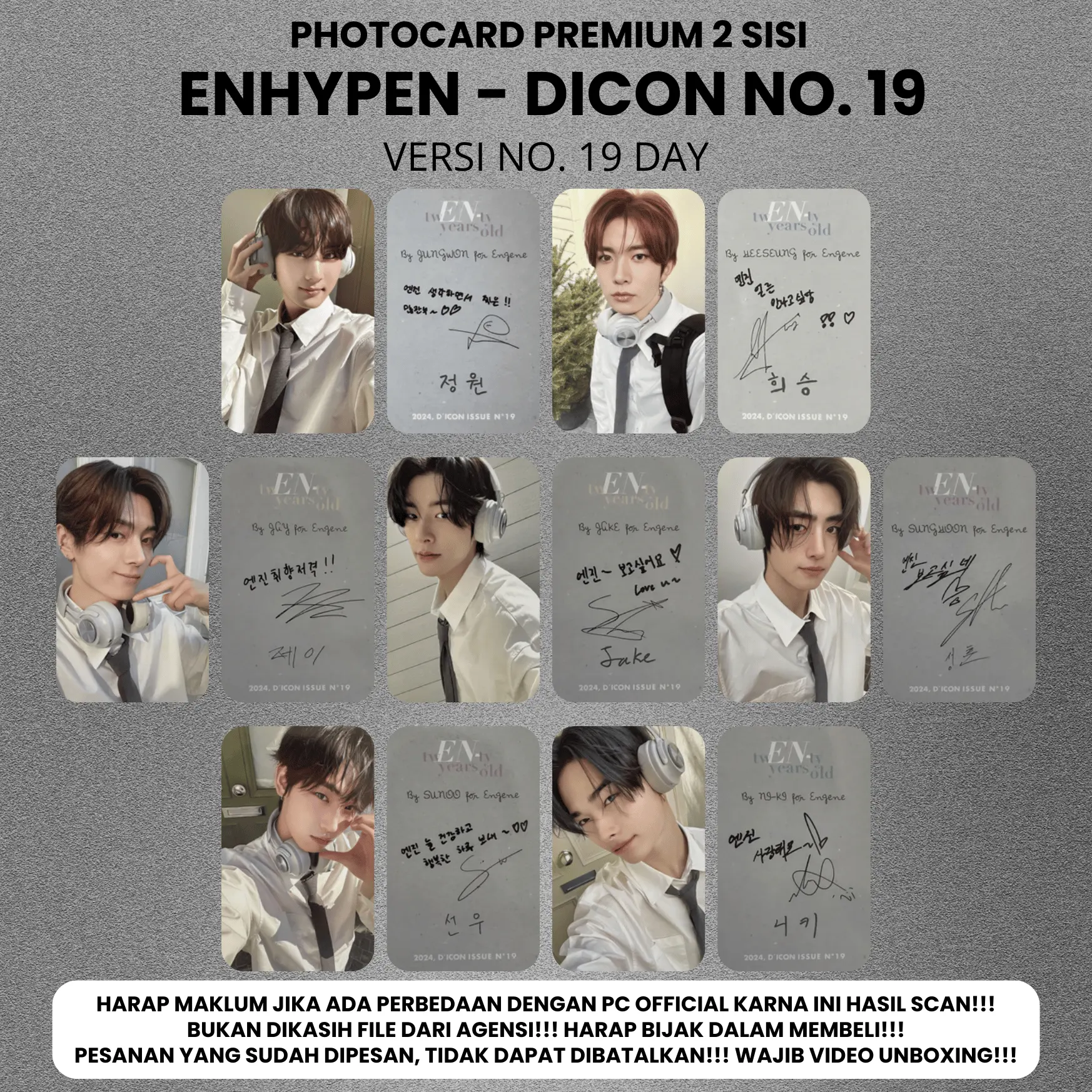 (ISI 7 PCS) Photocard ENHYPEN DICON NO.19 - Potocard PC Enha Premium 2 Sisi Kartu Kpop Merch Unofficial