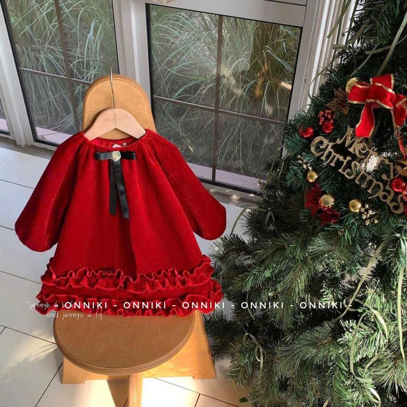 { Onniki } Váy Đỏ Tết - Noel Chất Nhung Dành Cho Bé Gái Size Từ 6-35kg