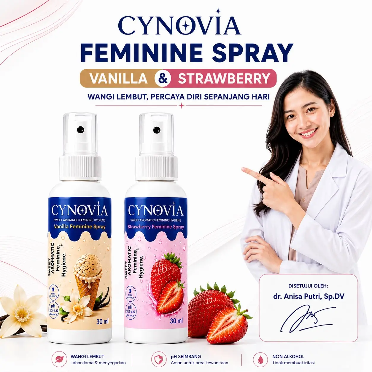 [ BISA DIJILAT] CYNOVIA Feminine Spray Vanilla – Sweet Aromatic Feminine Hygiene, Pewangi & Kesegaran Area Kewanitaan Gendes Bavvoc Parfum spray Miss v