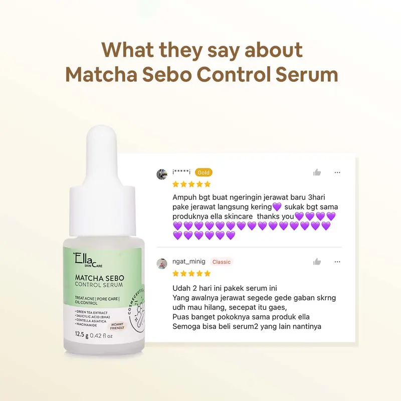 Ella Skincare Serum Matcha Sebo Control with Green Tea, BHA, Niacinamide - Mengeringkan Jerawat dlm 3 Hari 6