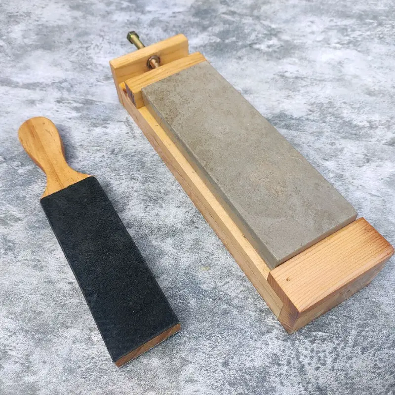 Batu asahan asli alam double set 20x7x2cm Stroping kulit sapi asli+tatakan 5