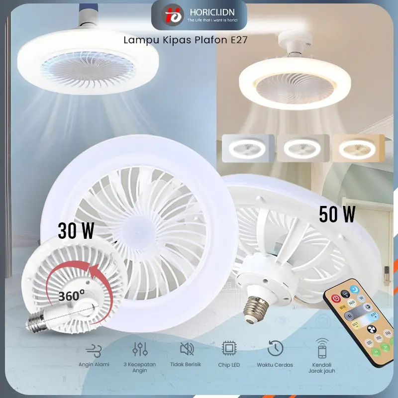 Lampu kipas Angin Remote 2in1 30Watt 50Watt Lampu Kipas Angin Plafon Fan & Lamp Remote Control Putih