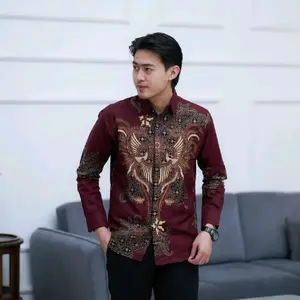 BATIK Amarta Baju Batik Pria Lengan Panjang Modern Premium Kasual SADEWO BURGUNDY