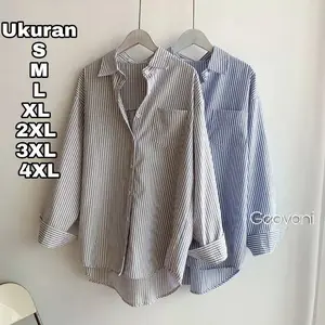 Premium Series GEOVANI Kemeja Salur Wanita Size S M L XL XXL XXXL XXXXL 4XL 2XL 3XL 5XL 2L 3L 4L 5L Kemeja Basic Jumbo Atasan Big Size Oversize Baju Kerja Kantor Korea