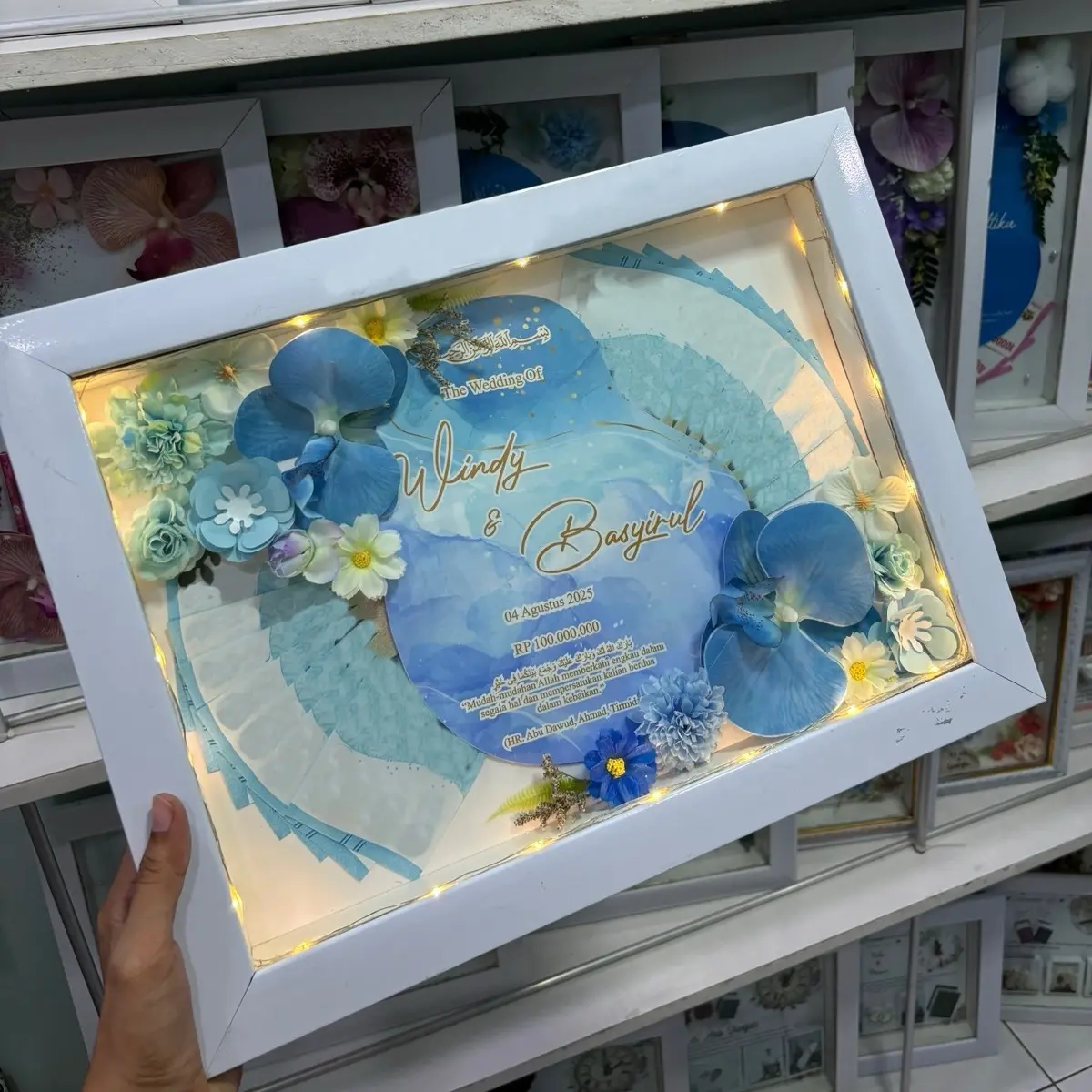 Bingki mahar pernikahan tetes resin art anggrek mewah elegan 40 cm x 30 cm free lampu